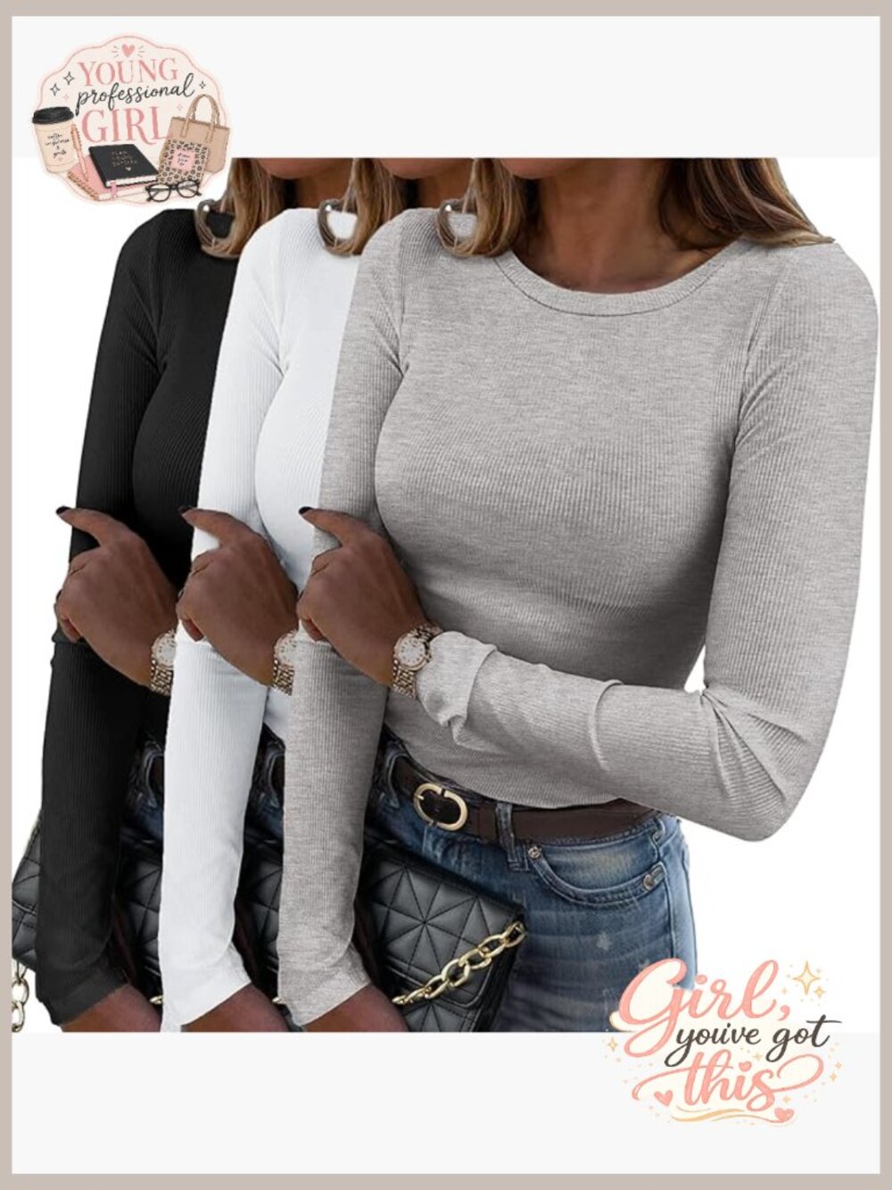 Long Sleeve Ribbed Crewneck T-Shirt Slim Fit Stretch Basic Top S-XXL